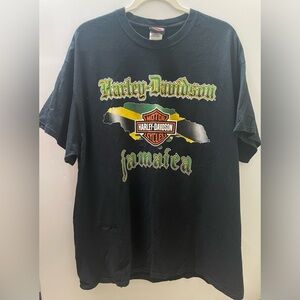 Harley-Davidson Black T-Shirt with Green & Yellow Jamaica Graphic